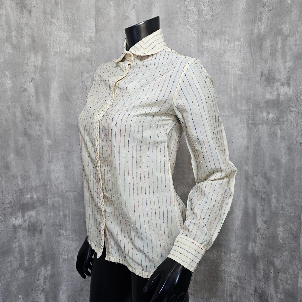 Vintage Contessa Monique Florence Alper 70s Rainbow Stripe‎ Blouse Button Front - Picture 5 of 10